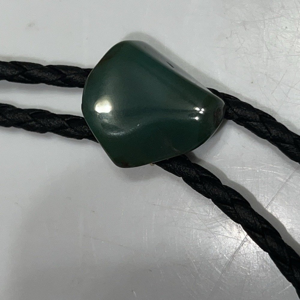 Green Gem Bolo Tie Handmade Braided Vegan Faux Leather Boho Western‎ Necklace